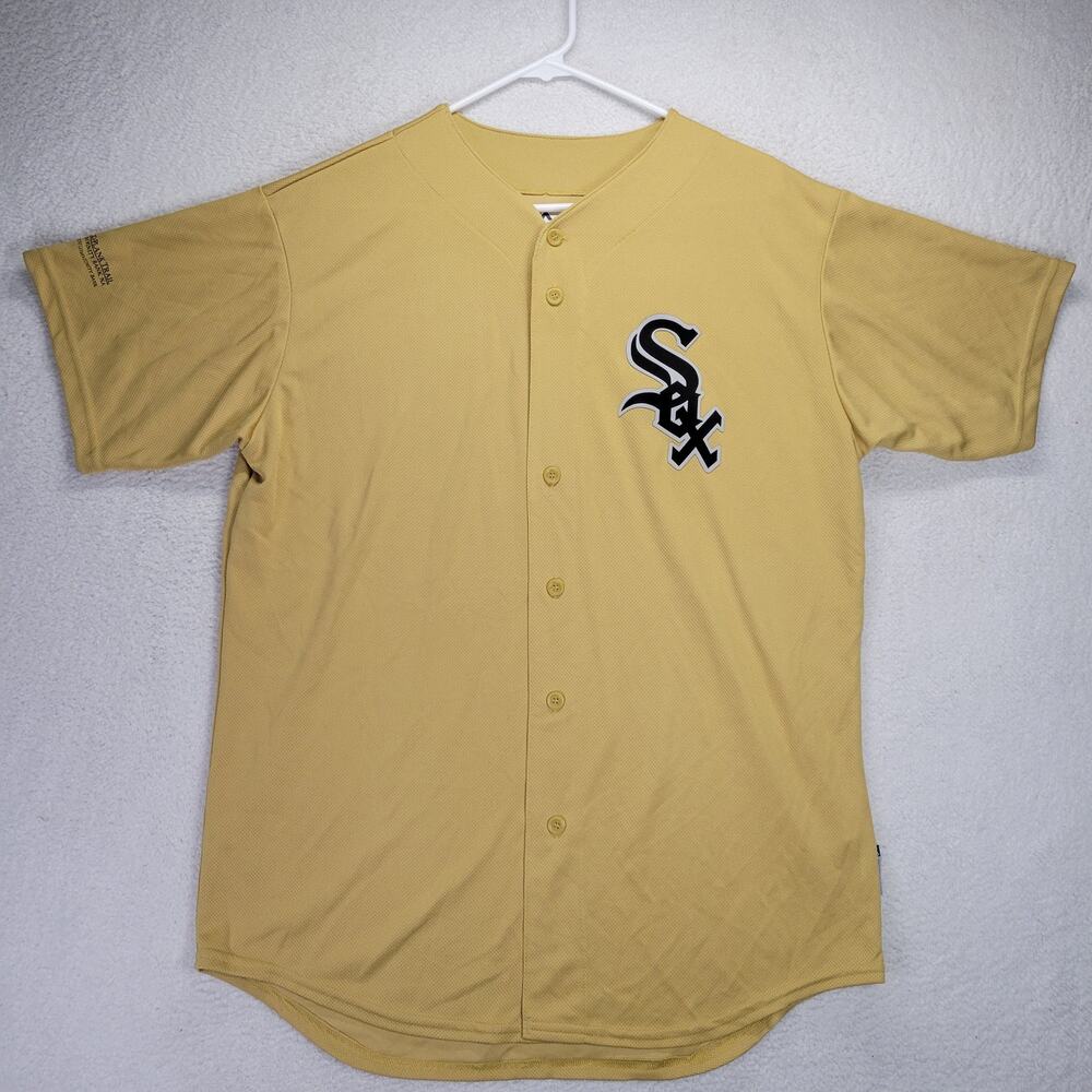 Chicago White Sox Jersey Mens Large Majestic Gold Heat Transfer Logo Cool Base